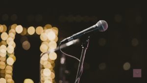 Microphone with some blurred lights in the background